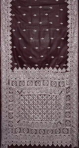 Kantha Silk Saree – Chocolate Brown - Retail Maharaj