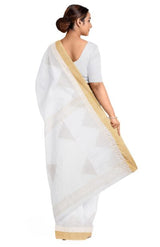 Nettle Jacquard Linen Saree – White - Retail Maharaj