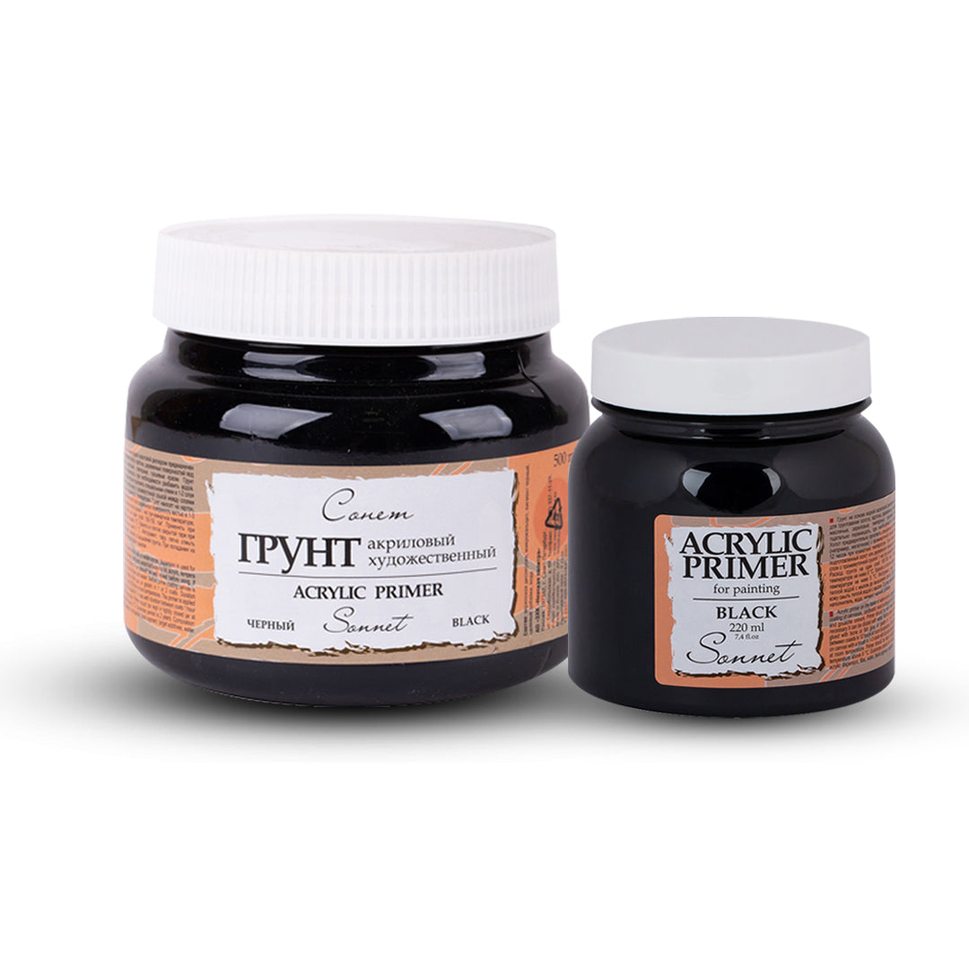 Sonnet Acrylic Primer Black 220 ml and 500 ml Water Based Gesso for Canvas Wood and Cardboard Surface Preparation - Retail Maharaj