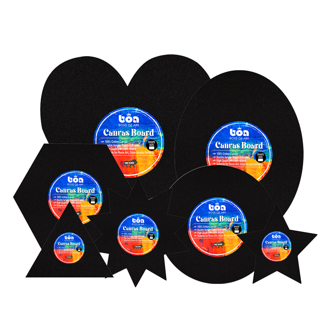 Boss of Art Black Canvas Board Premium Cotton Assorted Shapes and Sizes - Retail Maharaj