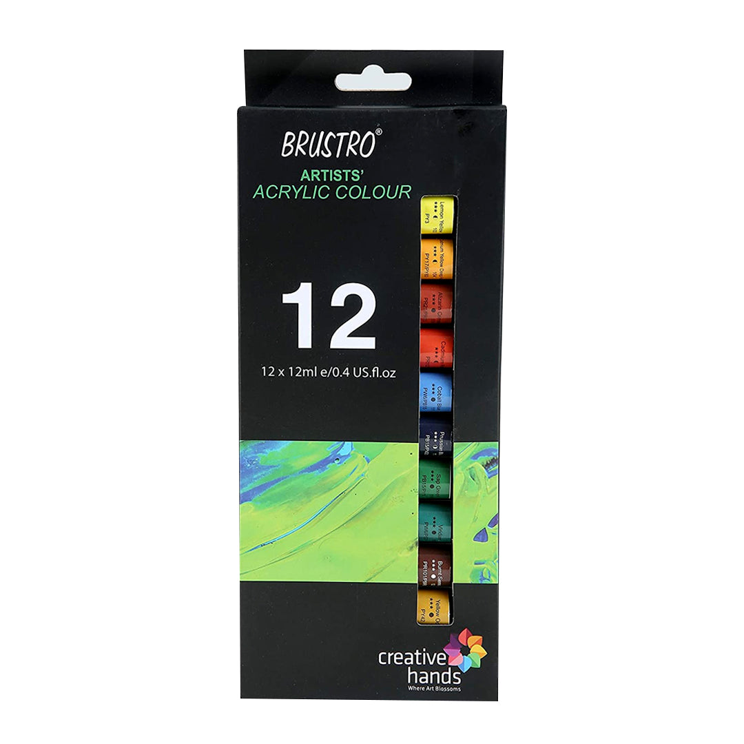 Brustro Artists Acrylic Colour Set Professional 12ml Tubes in 12 and 24 Shades - Retail Maharaj