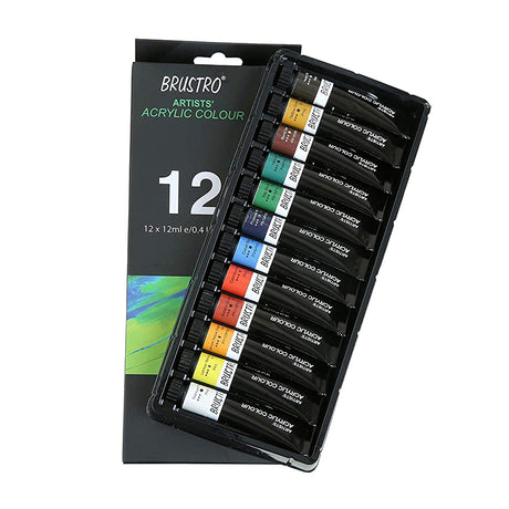 Brustro Artists Acrylic Colour Set Professional 12ml Tubes in 12 and 24 Shades - Retail Maharaj