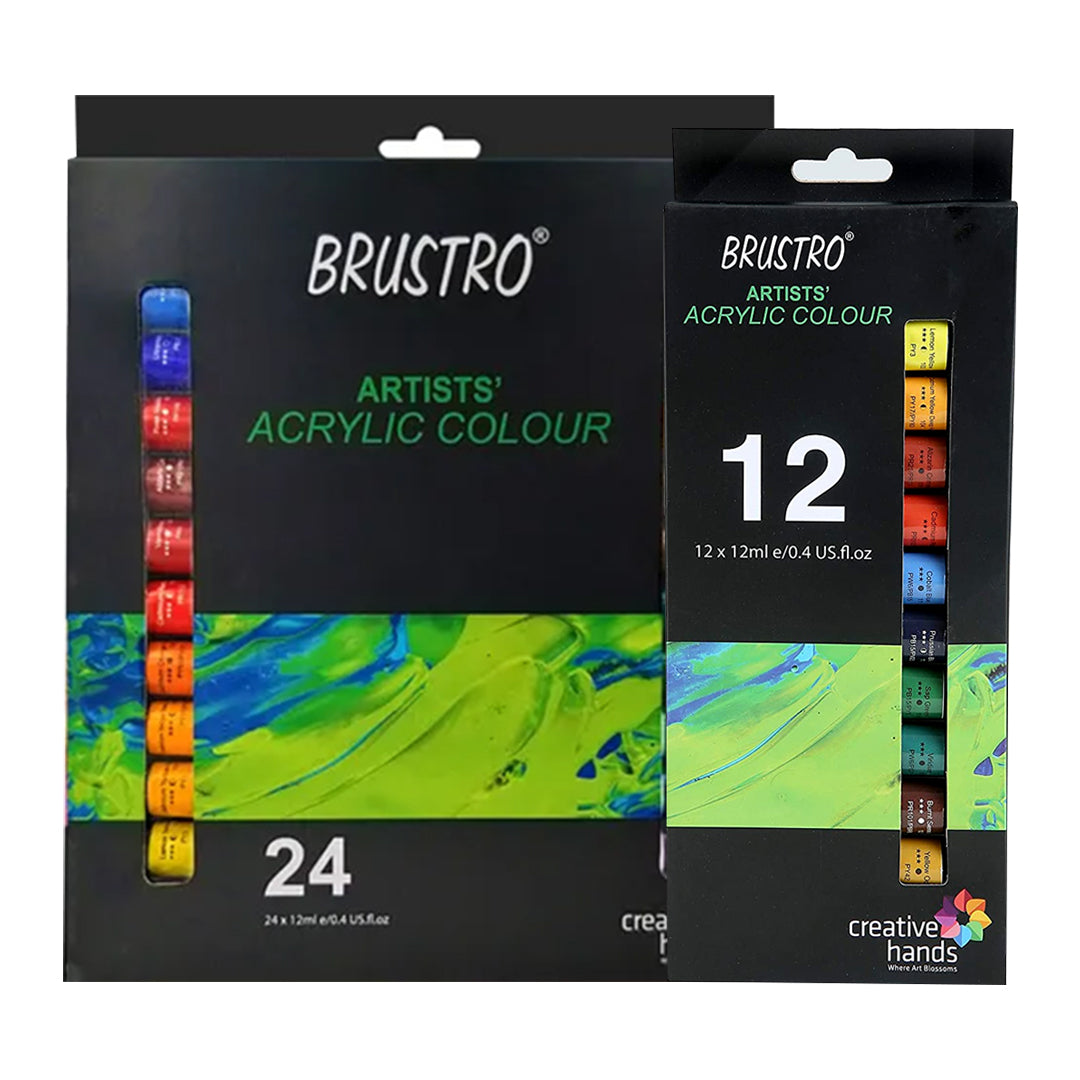 Brustro Artists Acrylic Colour Set Professional 12ml Tubes in 12 and 24 Shades - Retail Maharaj
