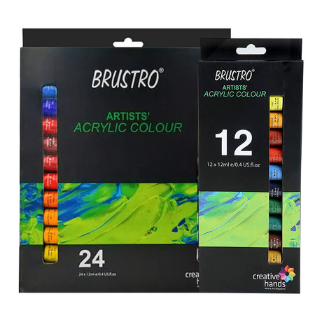 Brustro Artists Acrylic Colour Set Professional 12ml Tubes in 12 and 24 Shades - Retail Maharaj