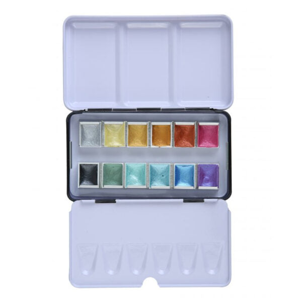 Brustro Metallic Watercolour Half Pans Set of 12 - Retail Maharaj
