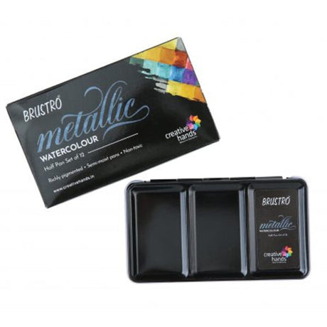 Brustro Metallic Watercolour Half Pans Set of 12 - Retail Maharaj