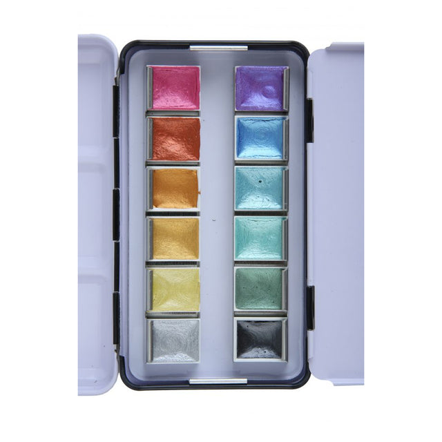Brustro Metallic Watercolour Half Pans Set of 12 - Retail Maharaj