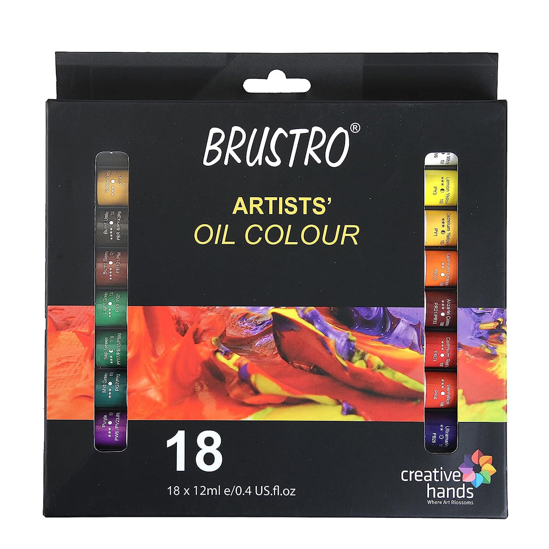 Brustro Artists Oil Colour Set of 18 Shades – Professional Rich Pigment Oil Paint Tubes - Retail Maharaj