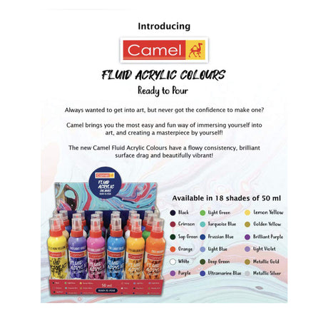 Camel Fluid Acrylic Colours Set of 18 Shades Professional Pouring and Art Paints - Retail Maharaj