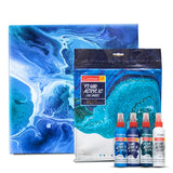 Camel Fluid Acrylic Sets Aqua Sunset Monochrome Pouring Ready Colours with Canvas Board for Easy Creative Art - Retail Maharaj