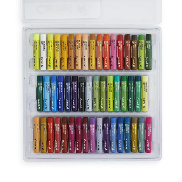 Camel Oil Pastels Set of 12 & Set of 50 – Assorted Shades with Scraping Tool for Professional Drawing & Art Creations - Retail Maharaj