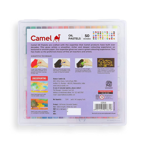 Camel Oil Pastels Set of 12 & Set of 50 – Assorted Shades with Scraping Tool for Professional Drawing & Art Creations - Retail Maharaj
