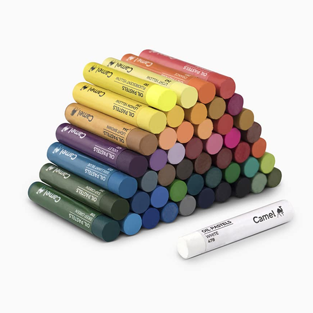 Camel Oil Pastels Set of 12 & Set of 50 – Assorted Shades with Scraping Tool for Professional Drawing & Art Creations - Retail Maharaj
