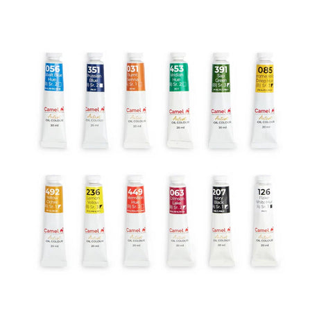 Camel Assorted Oil Paint Set 12 Shades 20ml Tubes for Professional Artists - Retail Maharaj