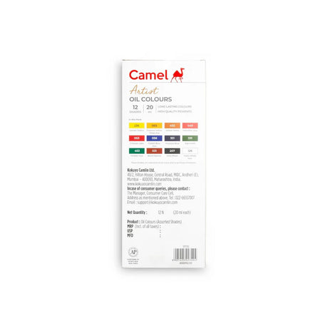 Camel Assorted Oil Paint Set 12 Shades 20ml Tubes for Professional Artists - Retail Maharaj
