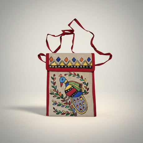 Handmade Madhubani Mobile Pouch – Jute Mithila Art Phone Bag | Eco-friendly Folk Art Accessory - Retail Maharaj