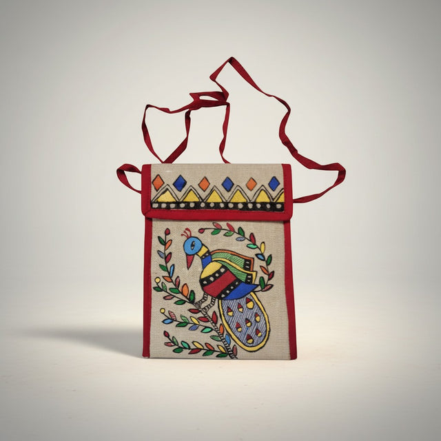 Handmade Madhubani Mobile Pouch – Jute Mithila Art Phone Bag | Eco-friendly Folk Art Accessory - Retail Maharaj