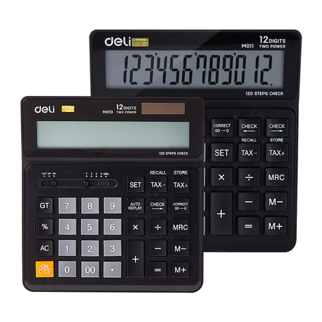 Deli Smart 12 Digit Dual Power Business Calculator with Tax and Check Function - Retail Maharaj