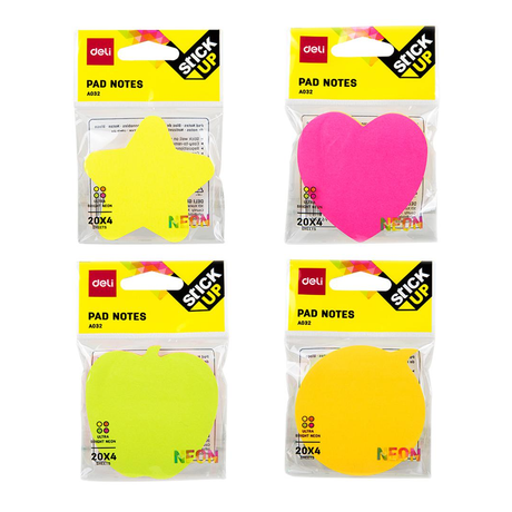 Deli A03202 Assorted Shape Sticky Notes 76x76mm Fluorescent Paper - Retail Maharaj