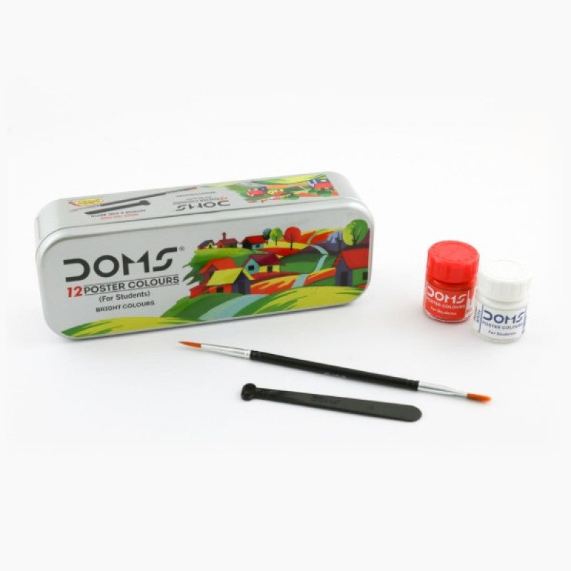 Doms Poster Colour Set 12 Vibrant Shades with Dual Brush 10ml Tubes - Retail Maharaj