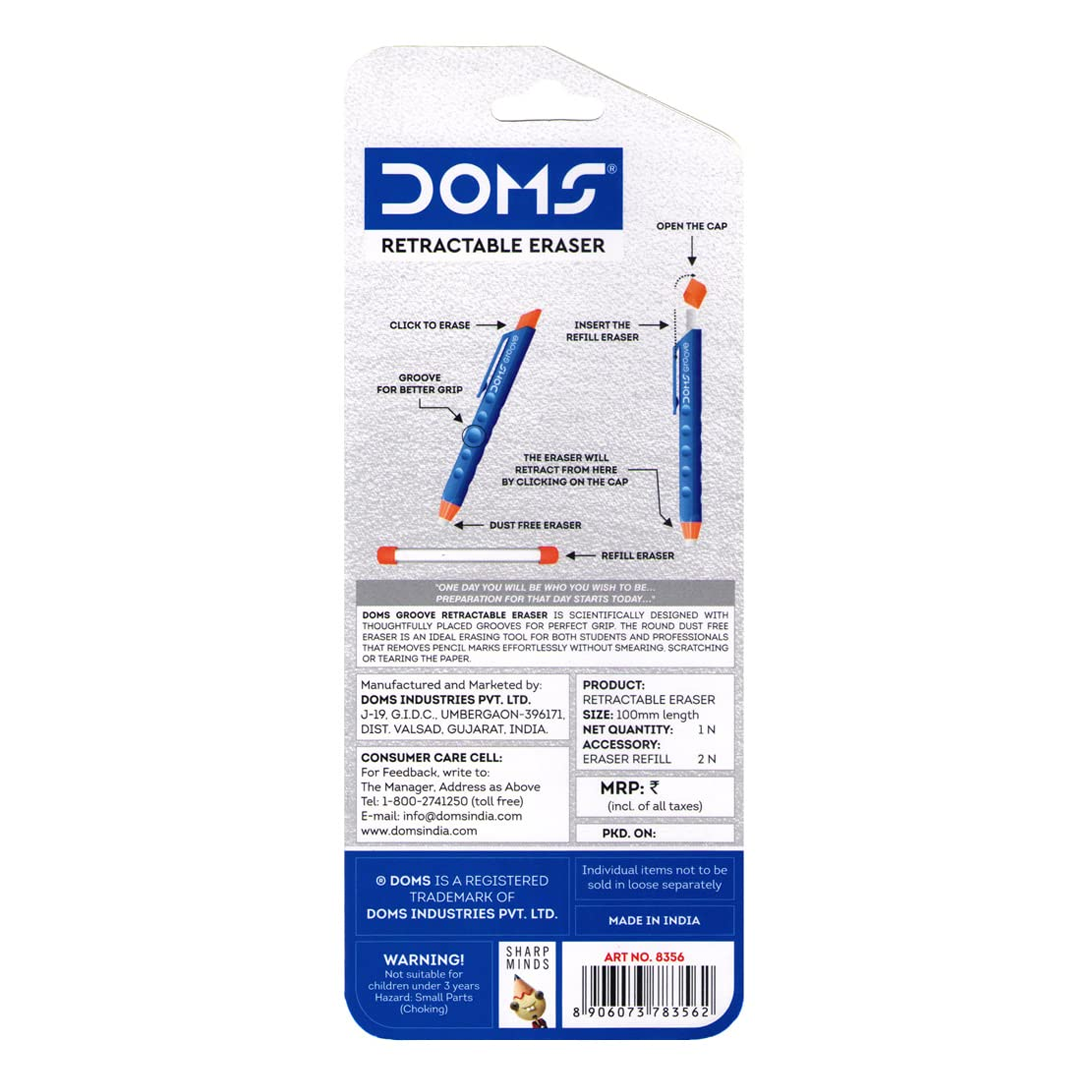 DOMS Groove Retractable Eraser Set Dust Free Pencil Erasing Tool - Retail Maharaj