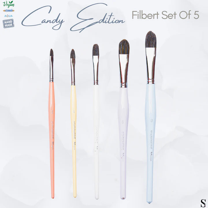 Retail Maharaj Filbert Brush Set of 5 Kolinsky Synthetic Candy Handle - Retail Maharaj