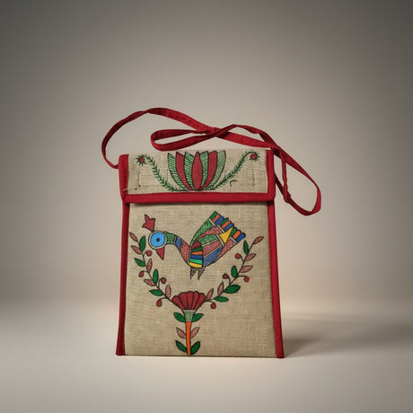 Handmade Madhubani Mobile Pouch – Jute Mithila Art Phone Bag | Eco-friendly Folk Art Accessory - Retail Maharaj