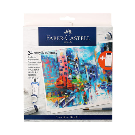 Faber Castell Creative Studio Acrylic Colour Set of 12 and 24 High Pigment Creamy Acrylic Paint for Canvas Paper and Craft - Retail Maharaj