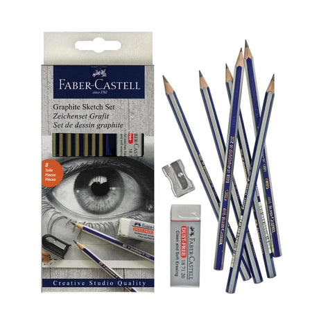 Faber Castell Graphite Sketch Pencil Set with Sharpener and Eraser - Retail Maharaj