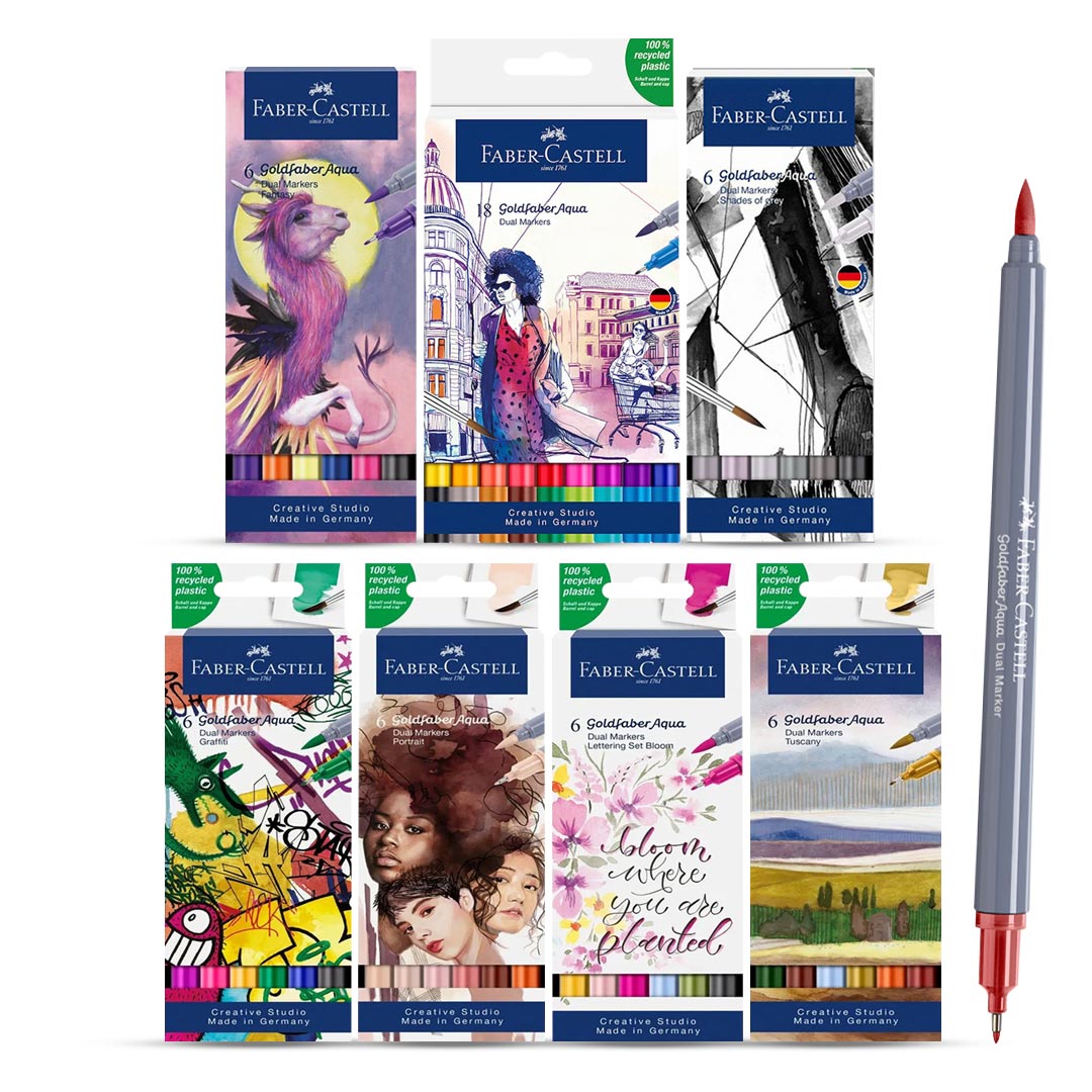 Faber Castell Goldfaber Aqua Dual Tip Watercolour Marker Set Brush and Fineliner - Retail Maharaj