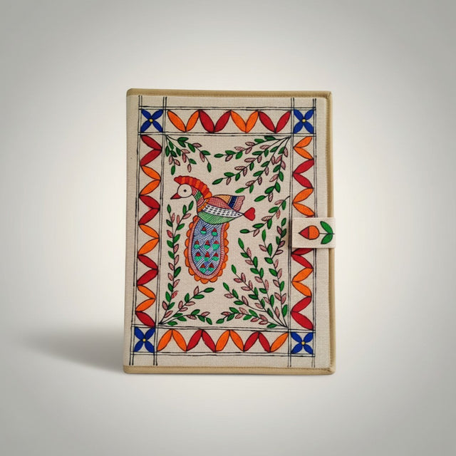 Handmade Jute File Folder with Madhubani Art | Eco-friendly Mithila Painting Document Holder - Retail Maharaj