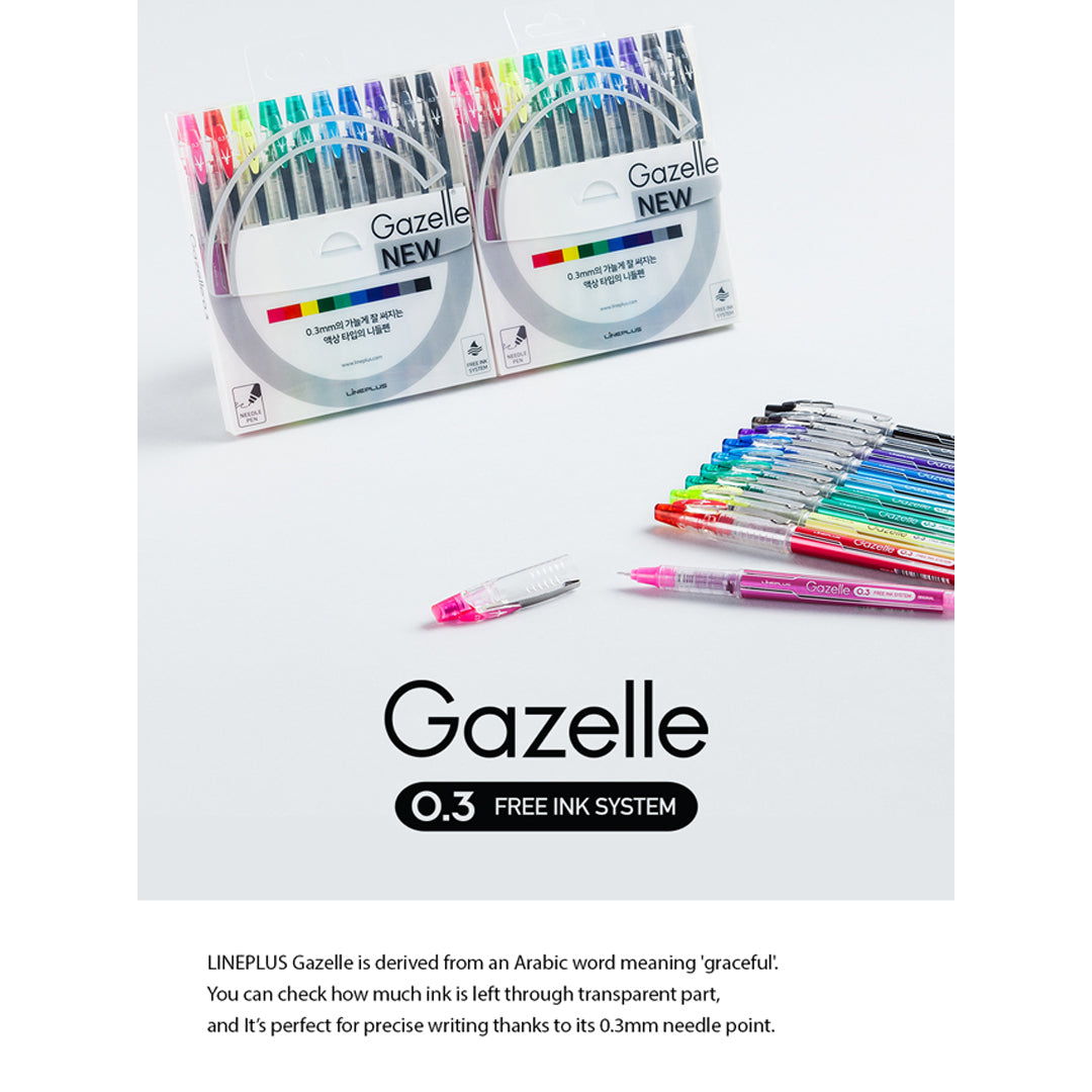 Lineplus Gazelle Water-Based 0.3mm Ballpoint Pen Set of 10 Assorted Colors - Retail Maharaj