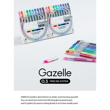 Lineplus Gazelle Water-Based 0.3mm Ballpoint Pen Set of 10 Assorted Colors - Retail Maharaj