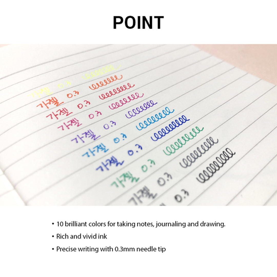 Lineplus Gazelle Water-Based 0.3mm Ballpoint Pen Set of 10 Assorted Colors - Retail Maharaj