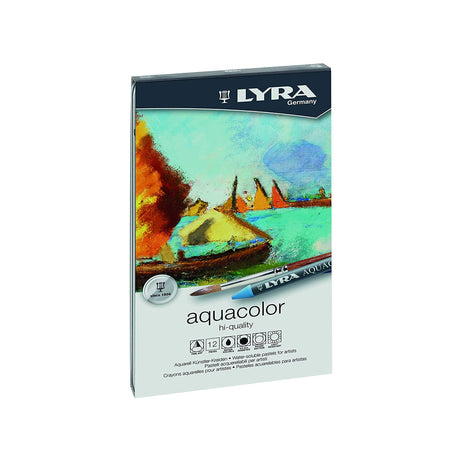 Lyra Aquacolor Water-Soluble Crayons Set of 12 Assorted Colors for Sketching and Painting - Retail Maharaj