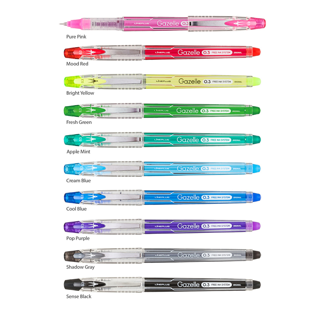 Lineplus Gazelle Water-Based 0.3mm Ballpoint Pen Set of 10 Assorted Colors - Retail Maharaj