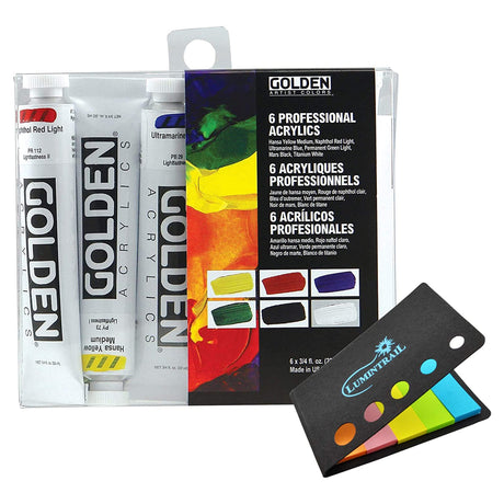 Golden Heavy Body Introductory Set of 6 Professional High Viscosity Acrylics for Thick Textured Painting and Studio Art - Retail Maharaj