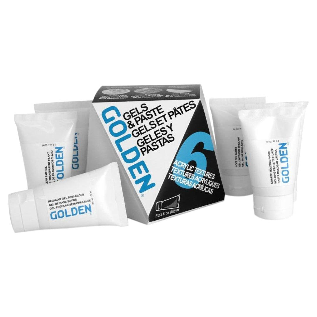 Golden Gel and Molding Paste Set of 6 Professional Acrylic Texture Mediums for Mixed Media Layering and Sculpture Effects - Retail Maharaj
