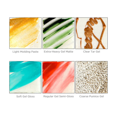 Golden Gel and Molding Paste Set of 6 Professional Acrylic Mediums Set for Artists - Retail Maharaj