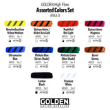 Golden High Flow Acrylic Opaque Set of 10 Ultra Pigmented Ink Like Acrylics for Brush Pen Airbrush and Mixed Media Art - Retail Maharaj
