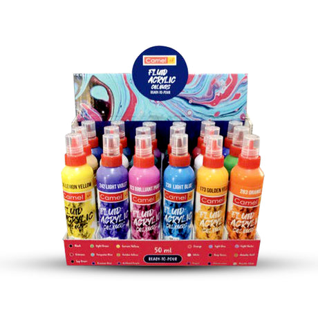 Camel Fluid Acrylic Colours Set of 18 Shades Professional Pouring and Art Paints - Retail Maharaj