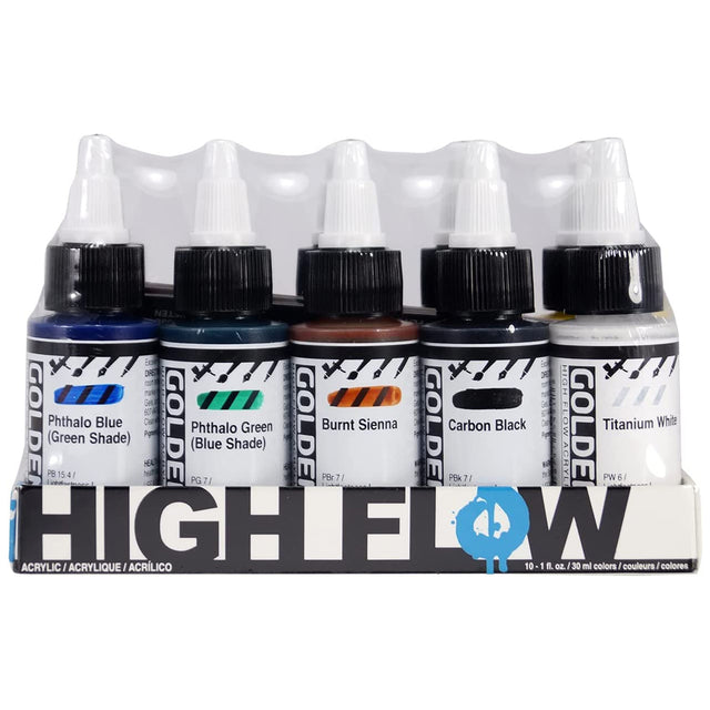 Golden High Flow Acrylic Opaque Set of 10 Professional Artist Colors 30ml - Retail Maharaj