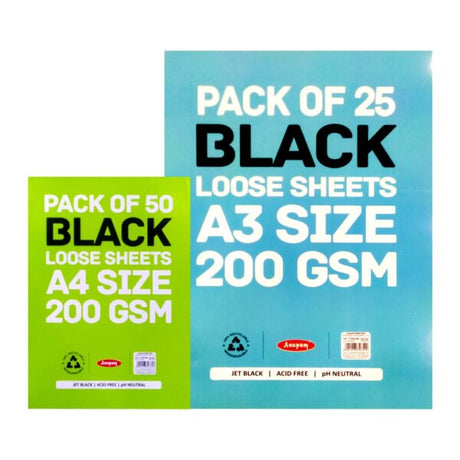 Anupam Black Paper - 200gsm Cut Packs A4 & A3 - Retail Maharaj