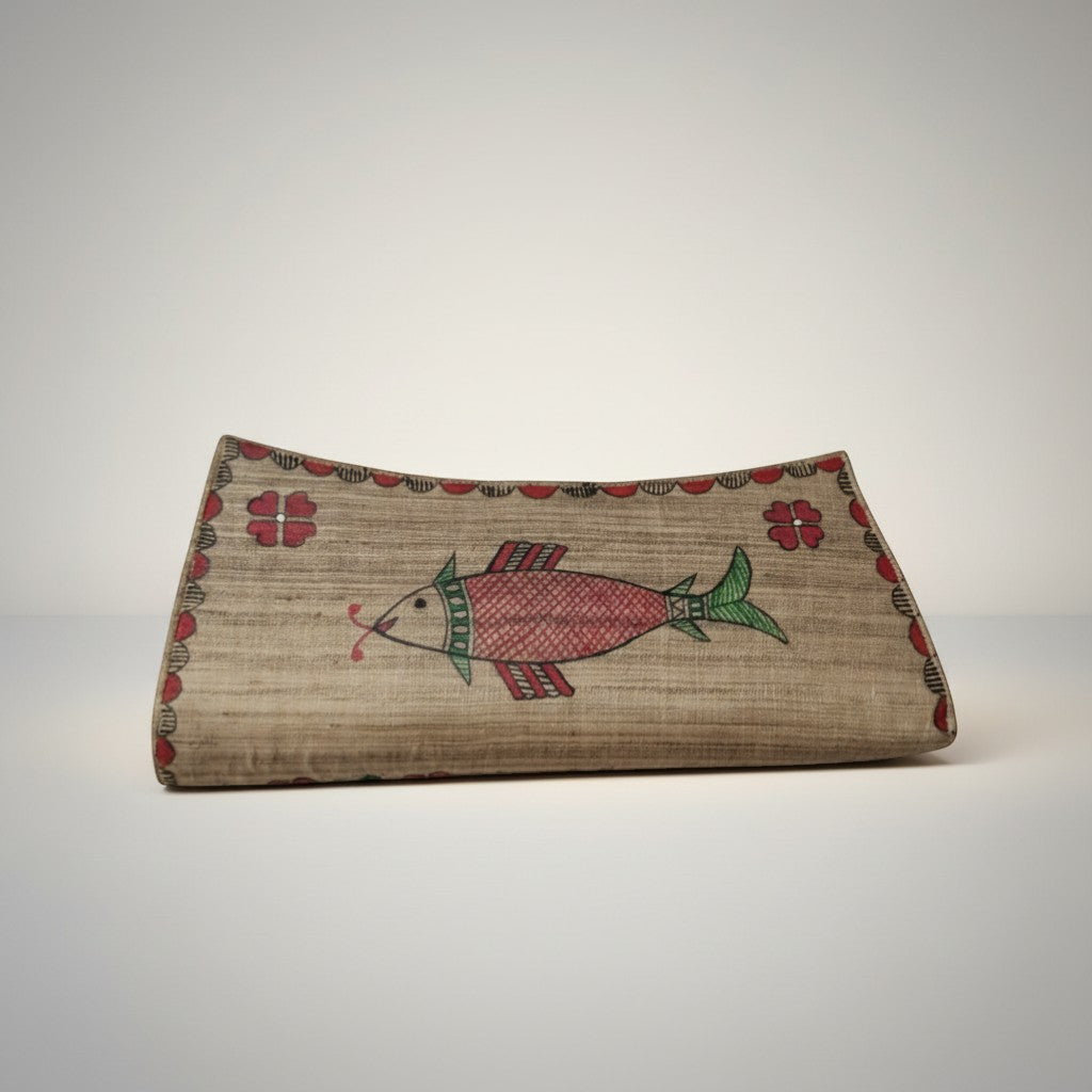 Handmade Madhubani Flap Clutch – Natural Color Silk Bag | Mithila Art Ethnic Handbag - Retail Maharaj