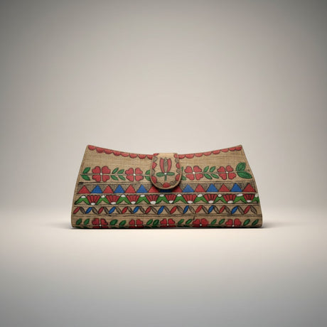 Handmade Madhubani Flap Clutch – Natural Color Silk Bag | Mithila Art Ethnic Handbag - Retail Maharaj