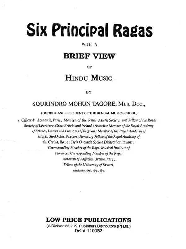 Six Principal Ragas With A Brief View of Hindu Music