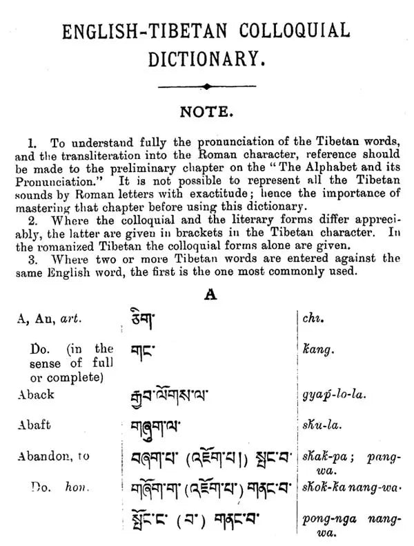 English-Tibetan Colloquial Dictionary (Second Edition of the Second Part of A Manual of Colloquial Tibetan)