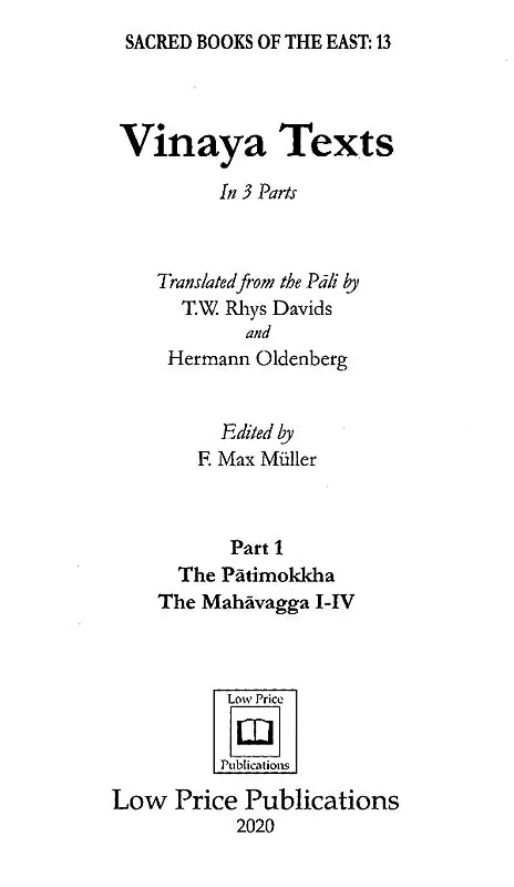 Vinaya Texts - Sacred Books of The East: 13 (Set of 3 Parts)