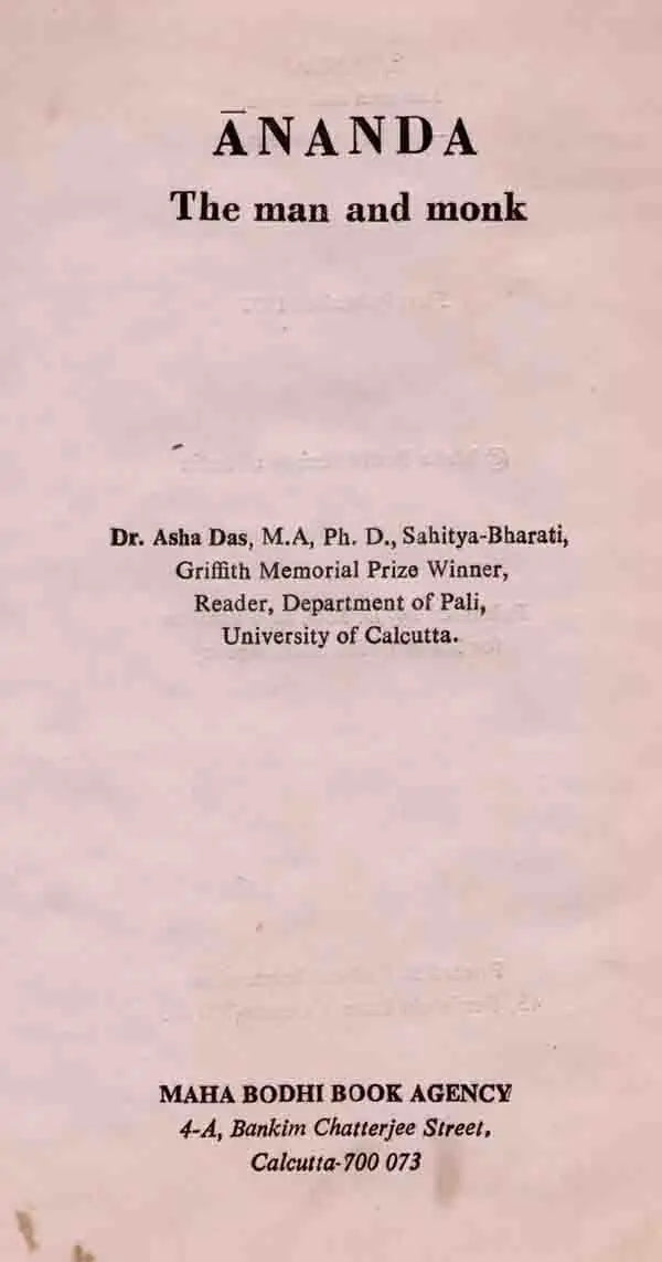 Ananda the Man and Monk (An Old and Rare Book)