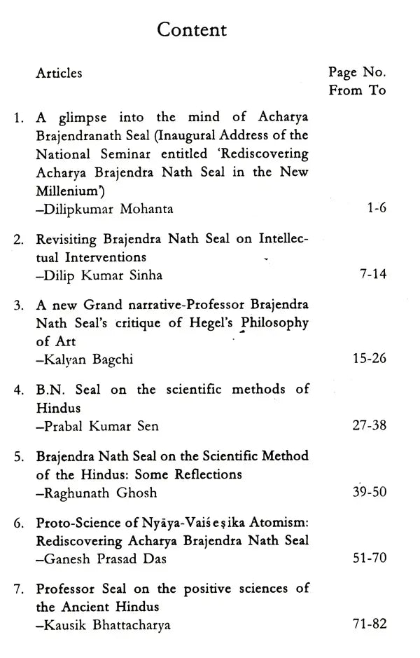Rediscovering Acharya Brajendra Nath Seal in the New Millenium